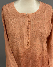 Muslin Chikankari Short Kurti - Rust Orange