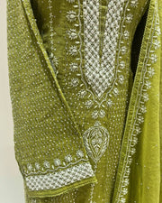 Tissue Chikankari Unstitched Anarkali - Citron Green