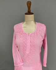 Cotton Chikankari Kurti - Carnation PInk