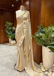 Tissue Chikankari Saree - Natural Gold