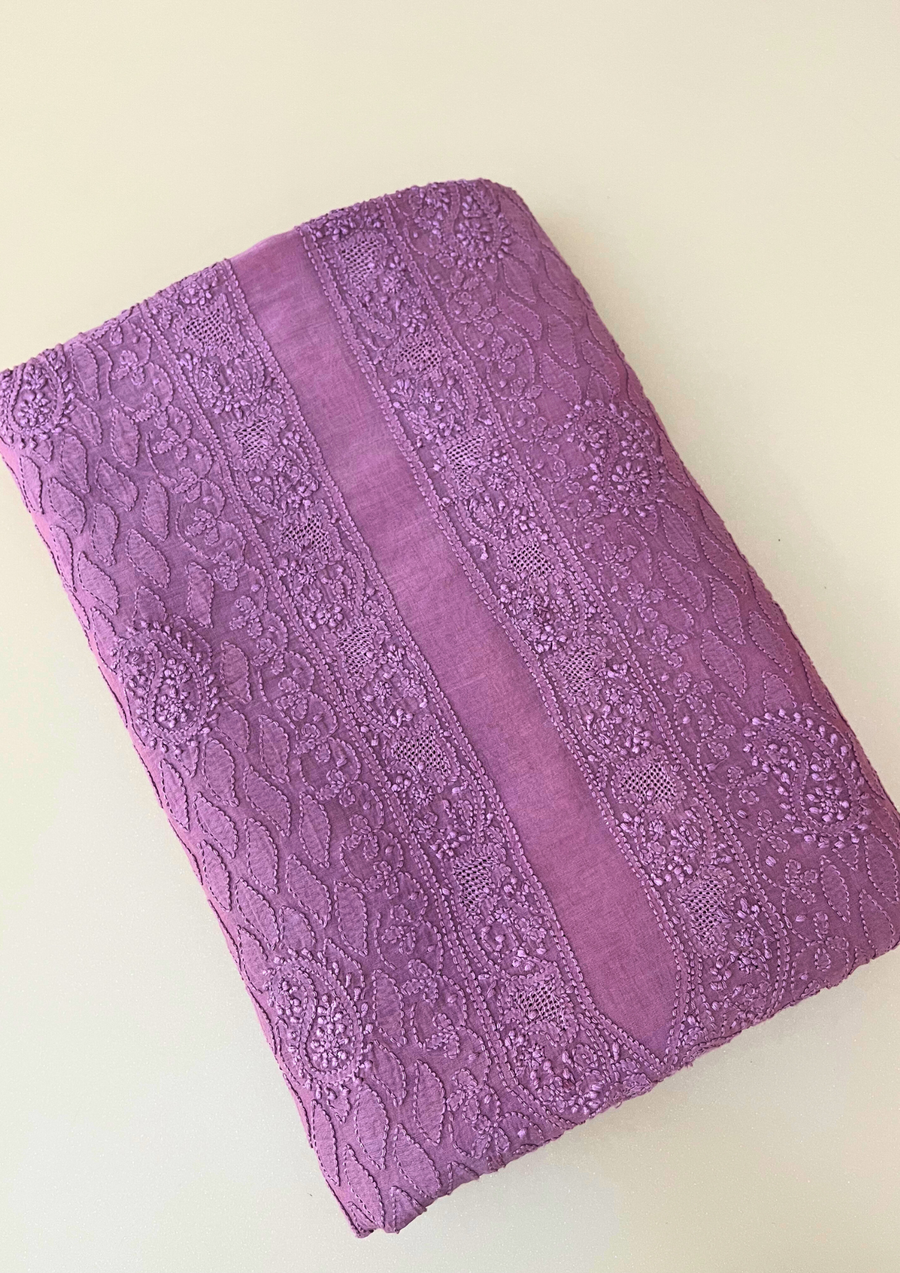 Chanderi Chikankari Unstitch Mens Kurta  - Mauve