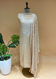 Chikankari Mul Chanderi Unstitched 2pc Suit - Peach Dust