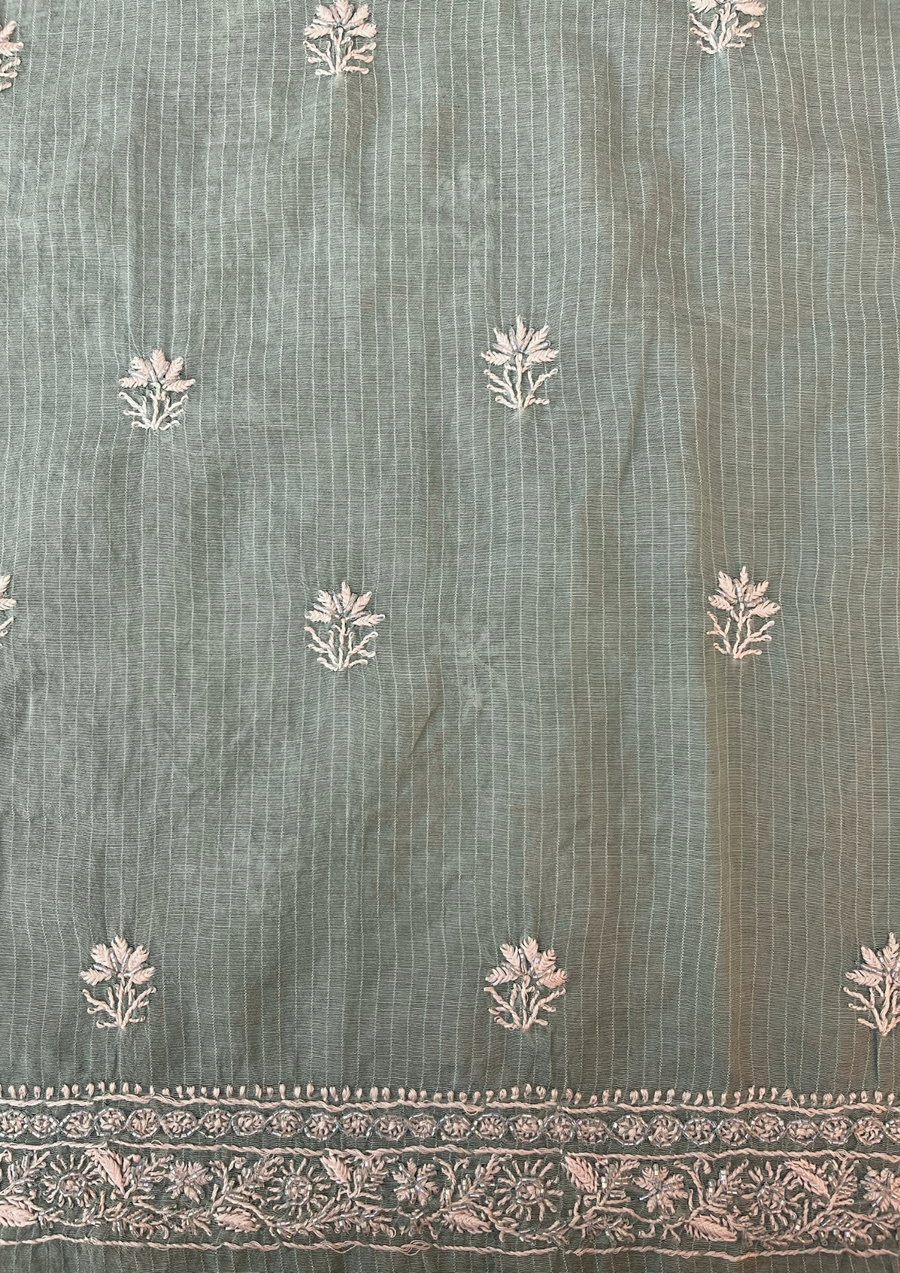 Maheshwari Chanderi Chikankari Mens Kurta - Teal