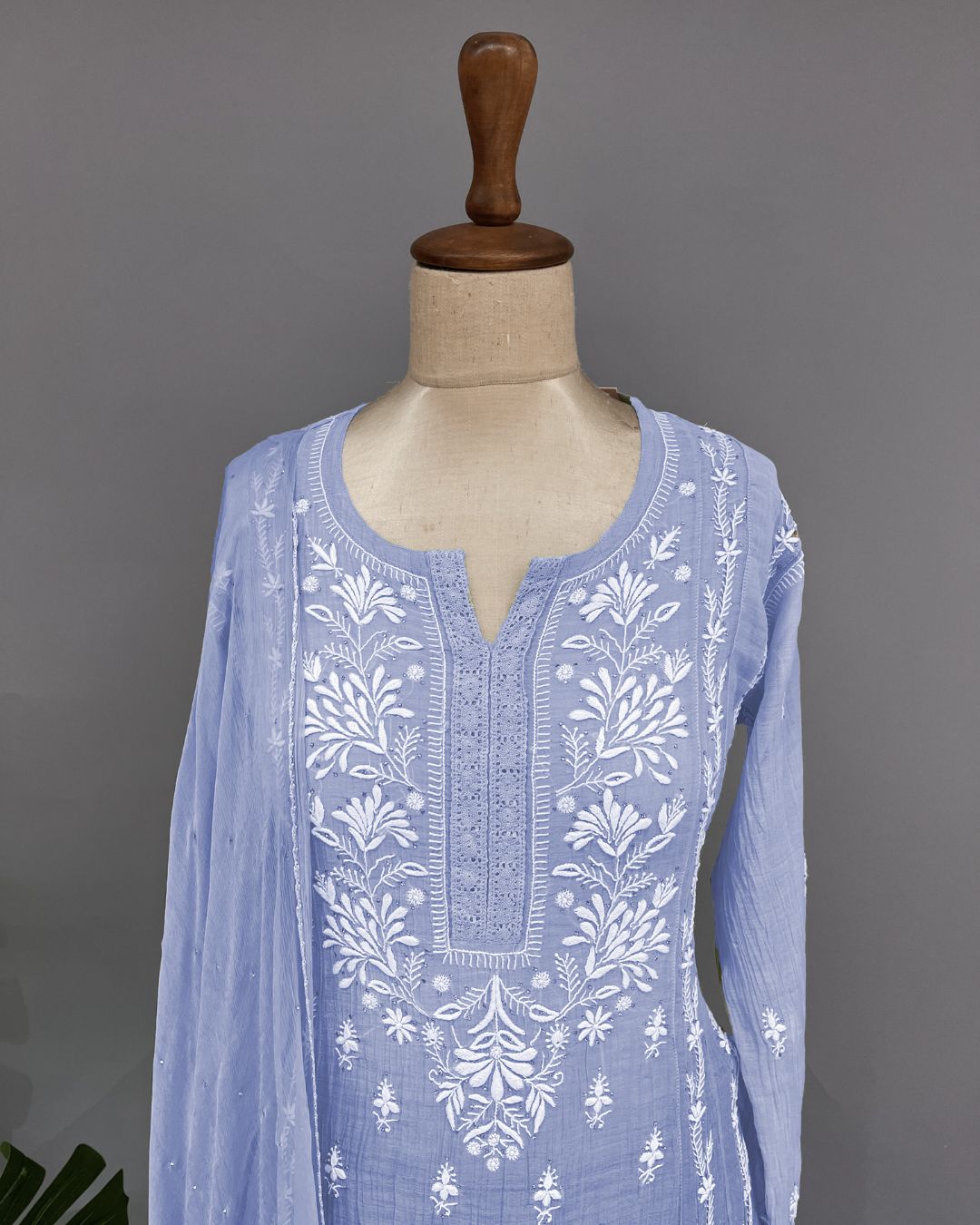 Mul Chander Chikankari 3 pc Suit - Capri Blue Ombre