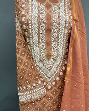 Tissue Chikankari Unstitch 2pc Suit - Orange Zest