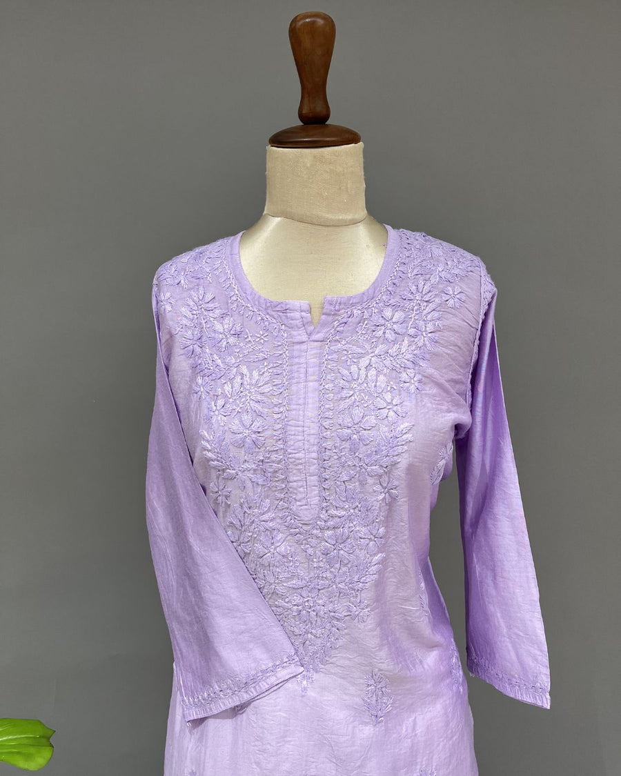 Chanderi Chikankari Long Kurti - Lavender