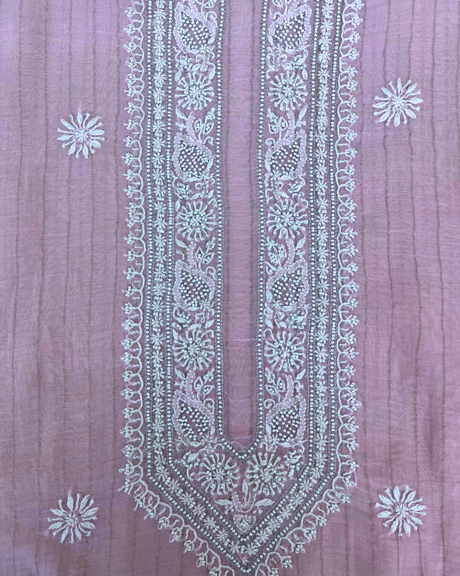 Mul Chanderi Chikankari Unstitched Mens Kurta - Lilac