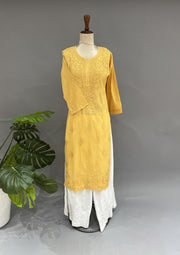 Cotton Chikankari Kurti - Parmesan Yellow