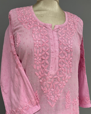 Cotton Chikankari Kurti - Carnation PInk