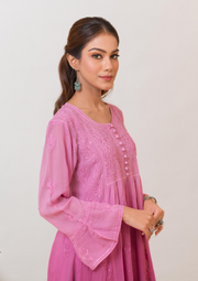 Georgette Chikankari Short Kurta - Ombre Purple