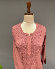 Rayon Chikankari Kurta and Bottom set - Rust