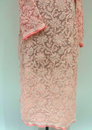 Georgette Chikankari Long Kurti - Peach Fuzz