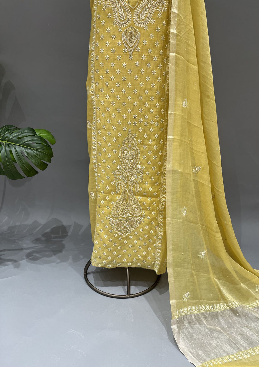 Tissue Chikankari Unstitch 2pc Suit - Parmesan Yellow