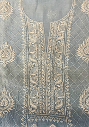 Chikankari Mul Chanderi Unstitched 2Pc Suit - Powder Blue
