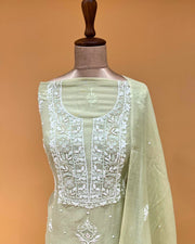 Mul Chikankari Unstitched 2pc Suit - Tomatillo Green