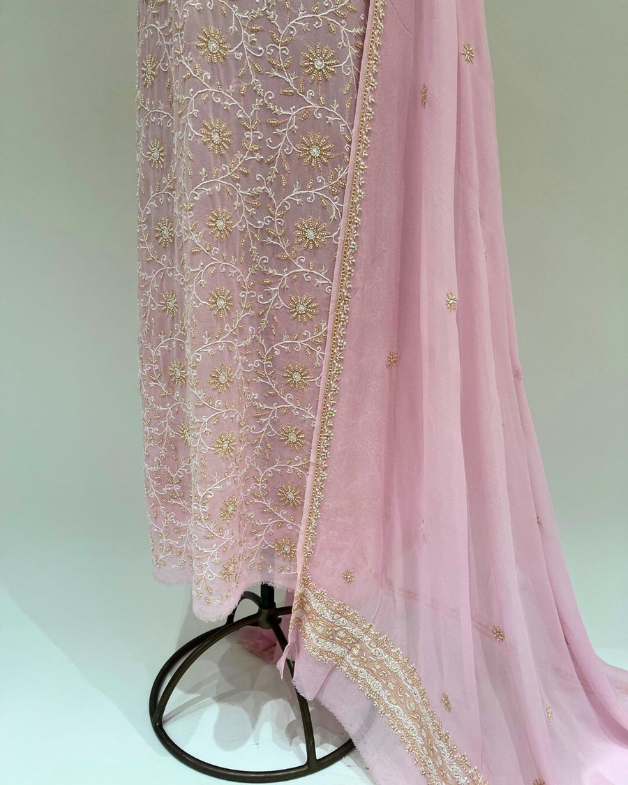 Pure Georgette Chikankari Unstitched 2pc Suit - Bubblegum Pink