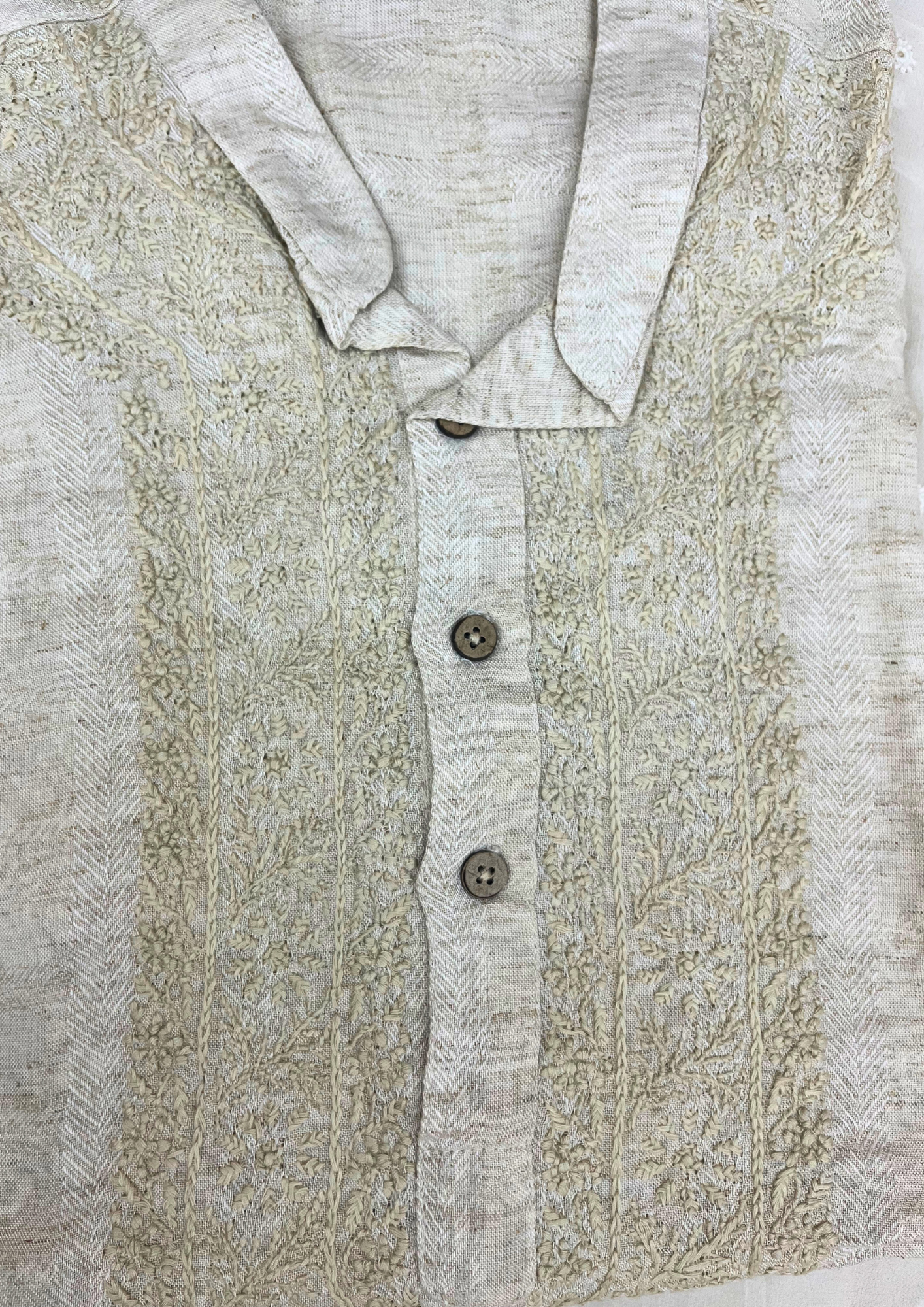 Chikankari Stitched Mens Kurta - Latte Brown