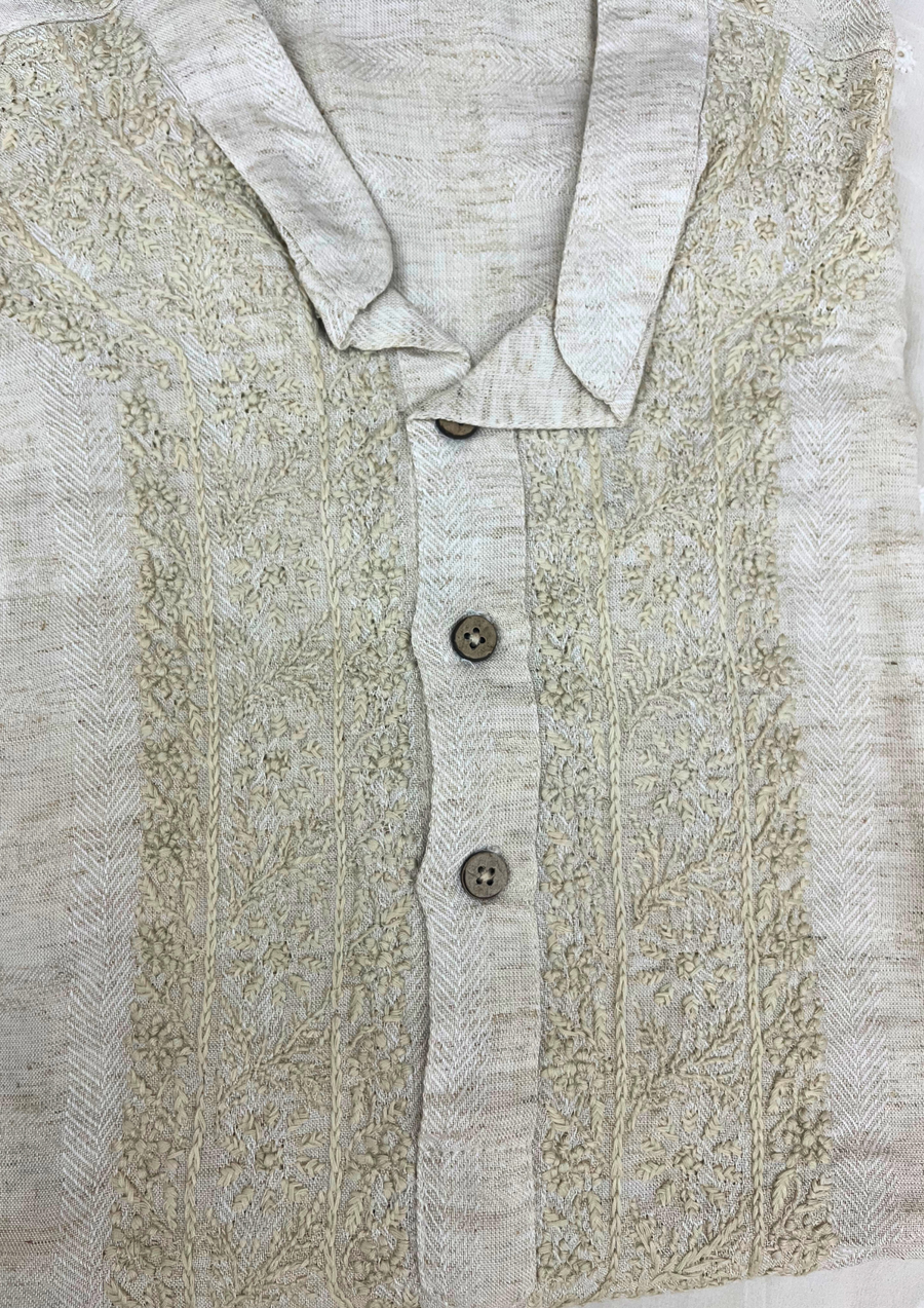 Chikankari Stitched Mens Kurta - Latte Brown