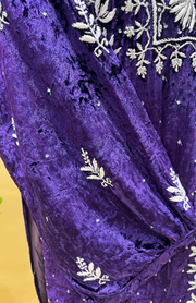 Velvet Chikankari Semistitched Palazzo Set - Purple