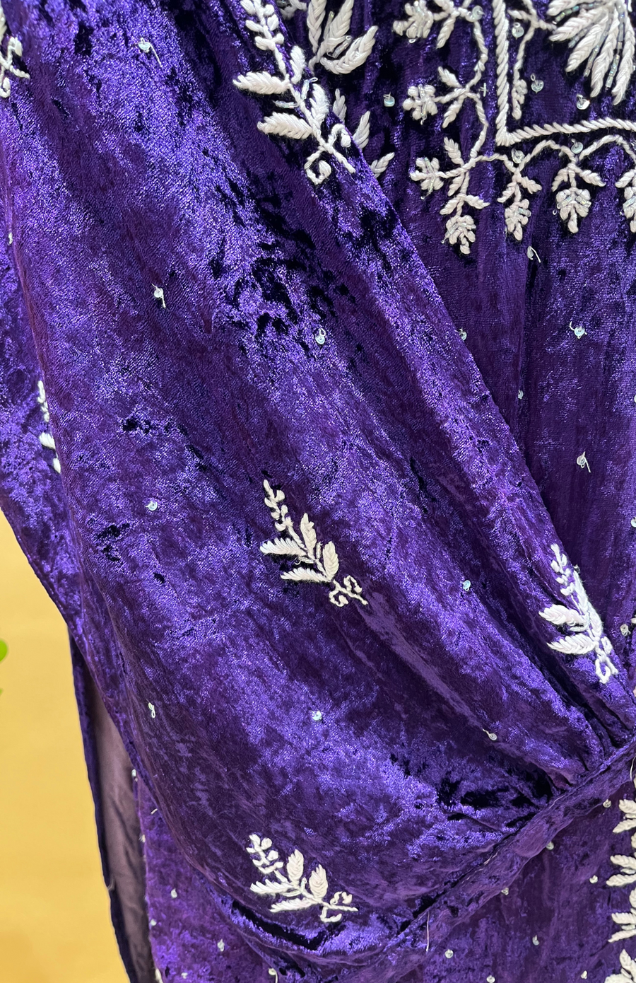 Velvet Chikankari Semistitched Palazzo Set - Purple