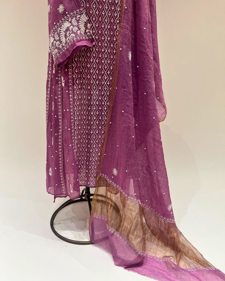 Tissue Chikankari Unstitched Anarkali - Light Plum