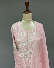Organza Chikankari 3pc Stitched Suit - Blush Pink