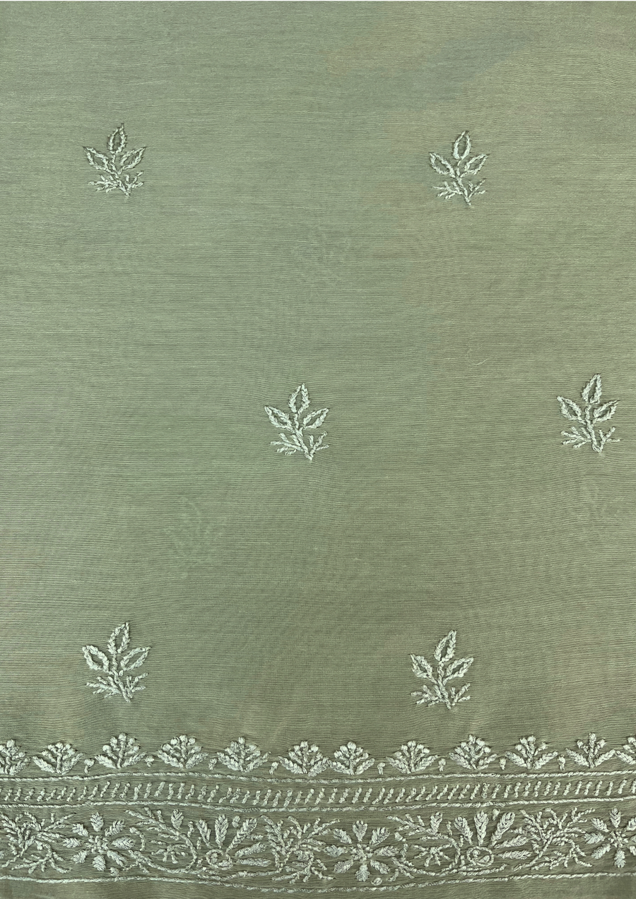 Chanderi Chikankari Unstitched Mens Kurta - Sage Green