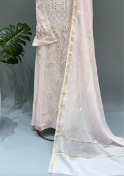 Chikankari Mul Chanderi Anarkali Set - Blush Pink