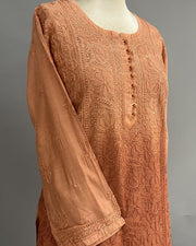 Muslin Chikankari Short Kurti - Rust Orange