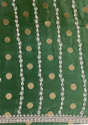 Mul Chanderi Chikankari Unstitched Mens Kurta - Bottle Green