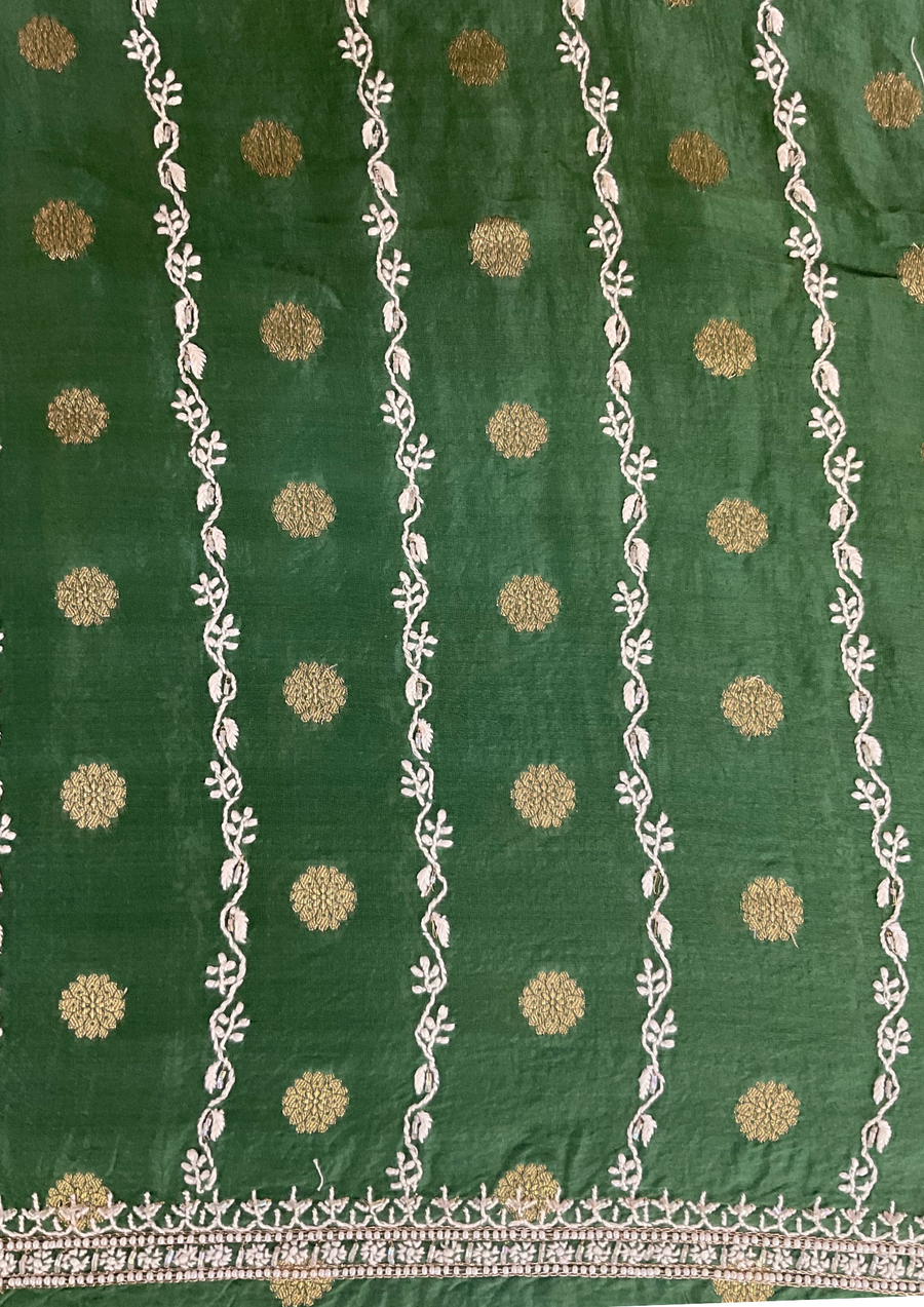 Mul Chanderi Chikankari Unstitched Mens Kurta - Bottle Green