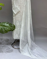Organza Chikankari Unstitch 2pc Suit - Greyish Blue