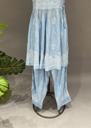 Muslin Chikankari Co-ord Set - Baby Blue