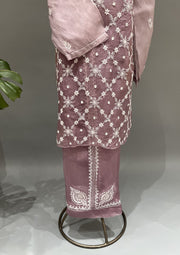 Organza Chikankari Semistitch Co-ord Set - Burgundy