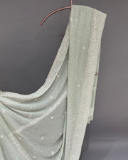 Pure Georgette Chikankari Unstitched Lehnga - Mint Green