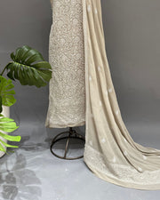 Pure Georgette Chikankari Unstitched 2pc Suit - Gris Pastel