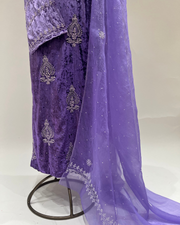 Velvet Chikankari Unstitched 2pc Suit Set - Amethyst Purple