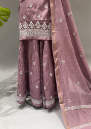 Chikankari Mul Chanderi Sharara Set - Mellow Mauve