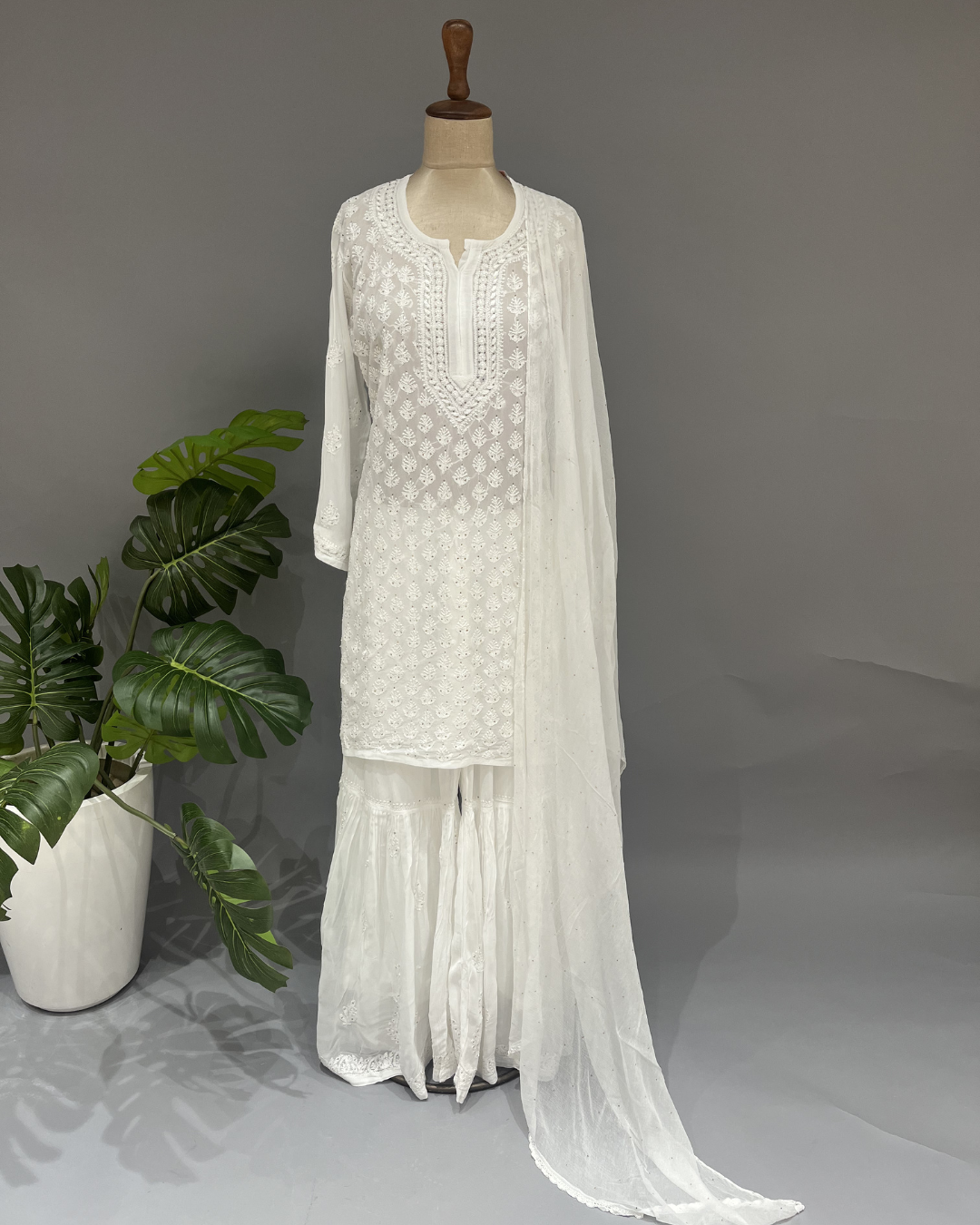 Georgette Chikankari Suit set - White