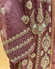 Chikankari Semistitched Tissue Straight Suit Set  - Rust