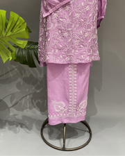 Chanderi Chikankari Co ord Set - Lilac