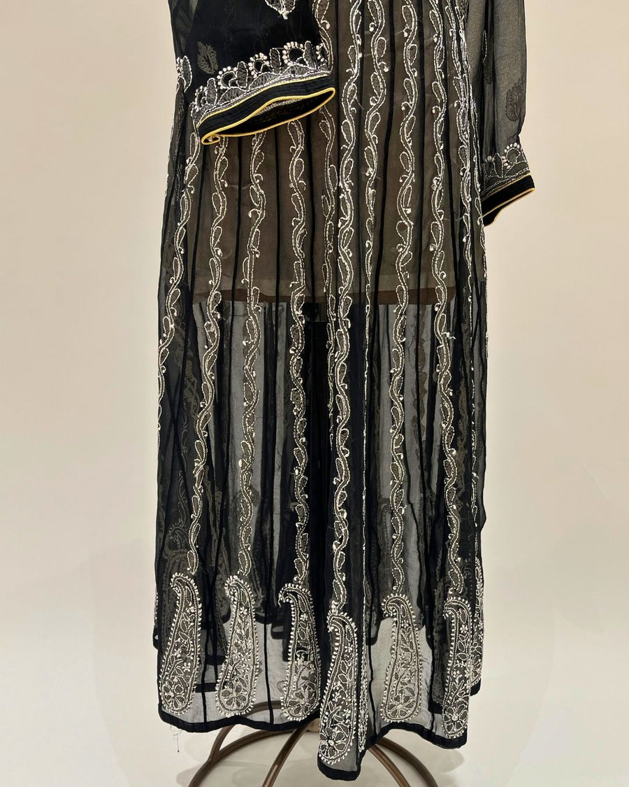 Georgette Anarkali Chikankari Kurta - Black