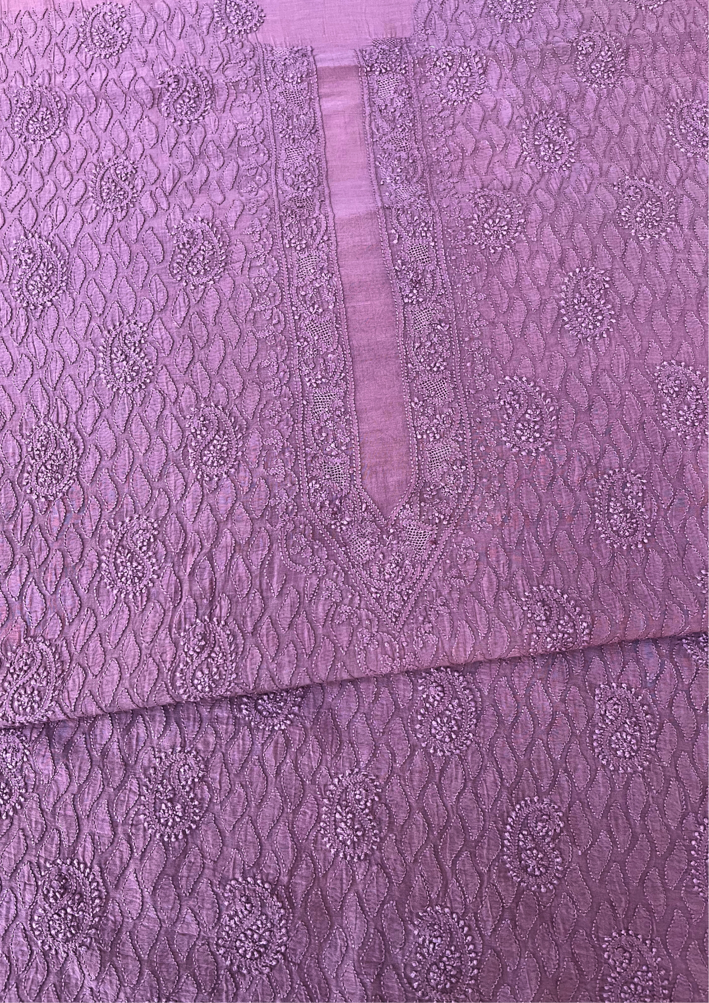 Chanderi Chikankari Unstitch Mens Kurta  - Mauve