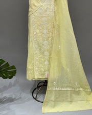 Mul Chanderi Chikankari Unstitched 2pc Suit - Lemon Yellow