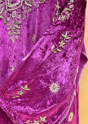 Velvet Chikankari Unstitched Coord Set - Magenta Haze