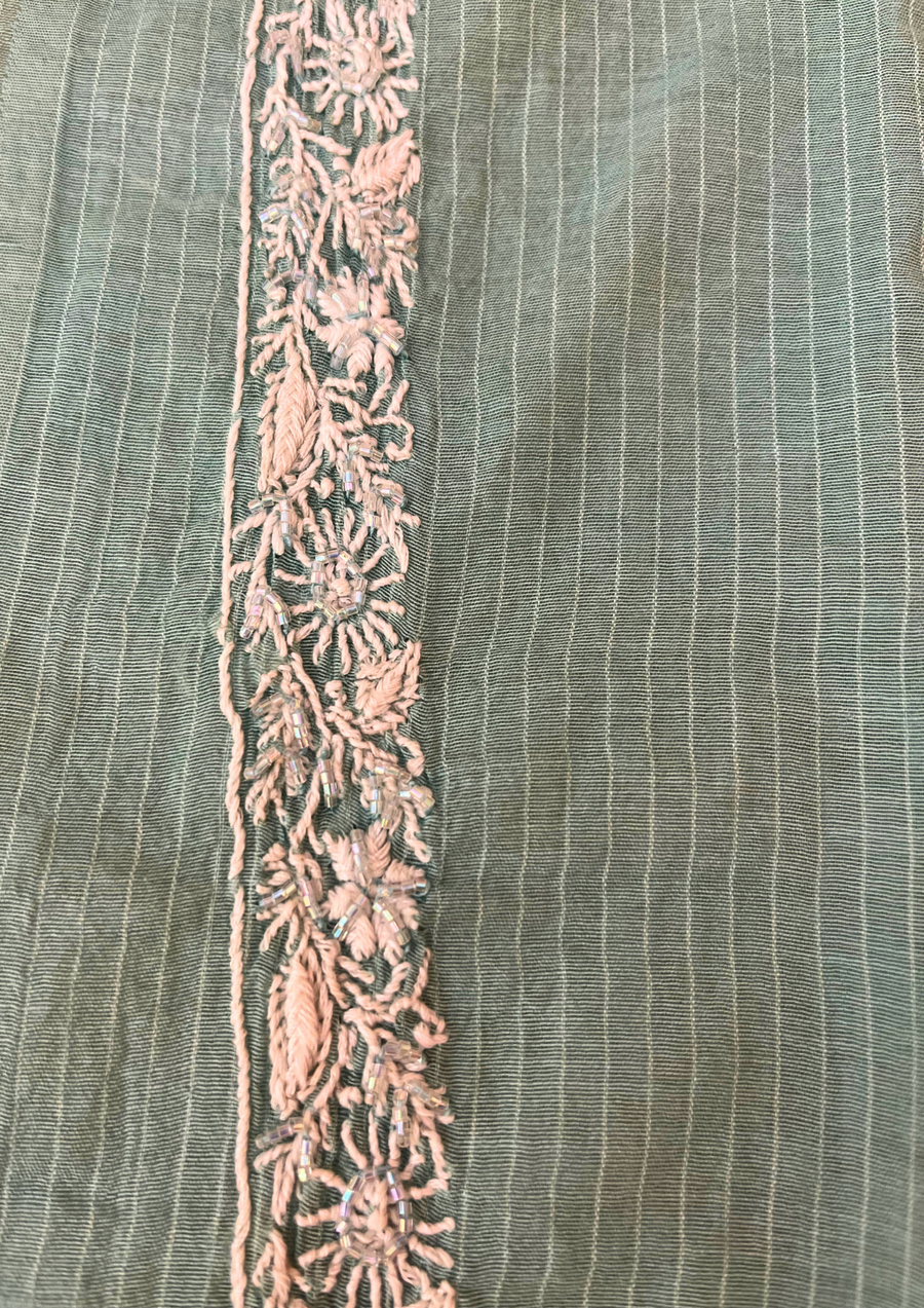 Maheshwari Chanderi Chikankari Mens Kurta - Teal