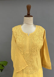 Cotton Chikankari Kurti - Parmesan Yellow