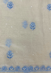 Chikankari Mul Chanderi Unstitched Suit - White and Blue