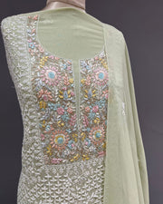 Pure Georgette Chikankari Unstitched 2pc Suit - Mint Green