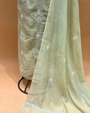 Mul Chikankari Unstitched 2pc Suit - Tomatillo Green